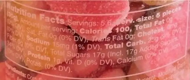 Triple-Decker Sour Bears nutrition facts table