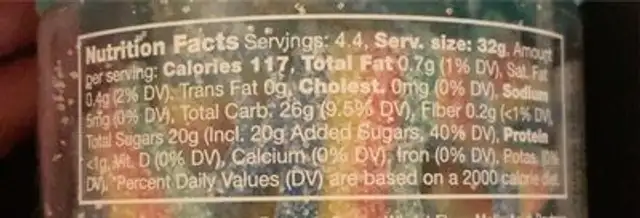 Rainbow sour belts nutrition facts table
