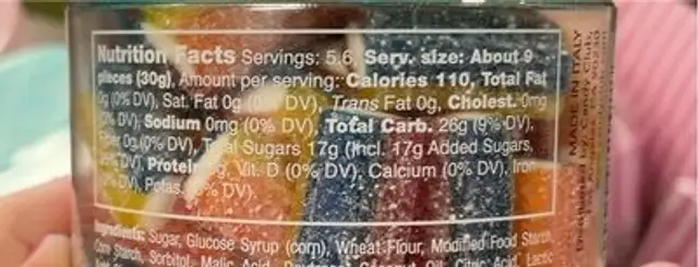 Rainbow bites nutrition facts table