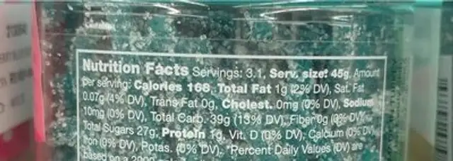 Berry Blue Sour Laces nutrition facts table