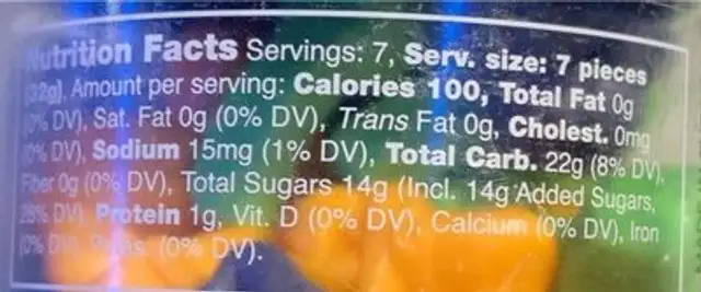 Witches Brew nutrition facts table