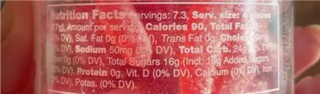 Sour smooches nutrition facts table