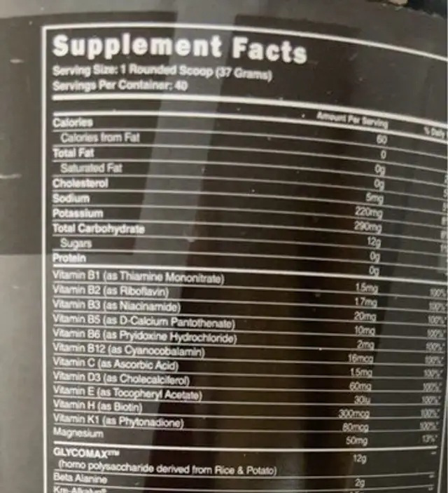 AdaBolic nutrition facts table