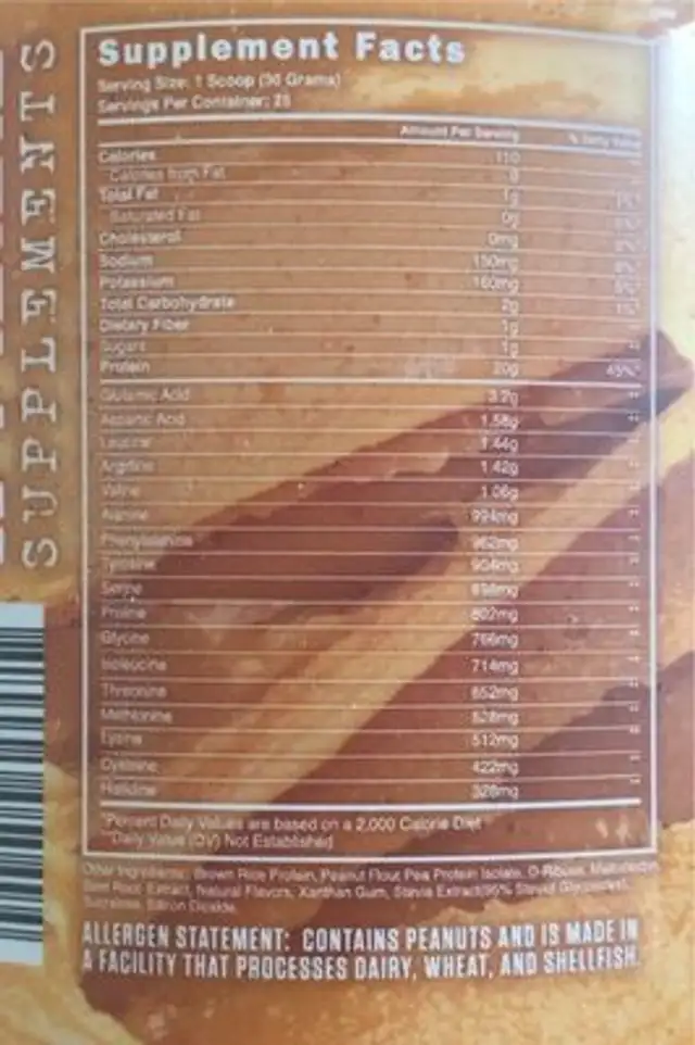 Veg-pro peanut butter nutrition facts table