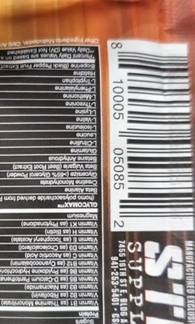 ADA Bolic nutrition facts table