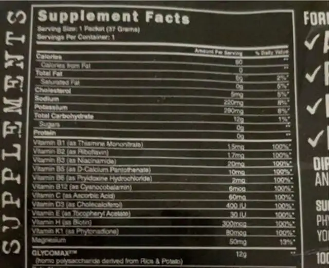 Anabolic powder nutrition facts table