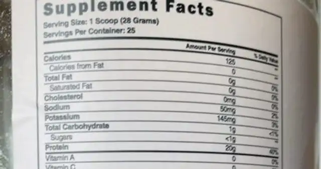 Steel Whey-iso nutrition facts table