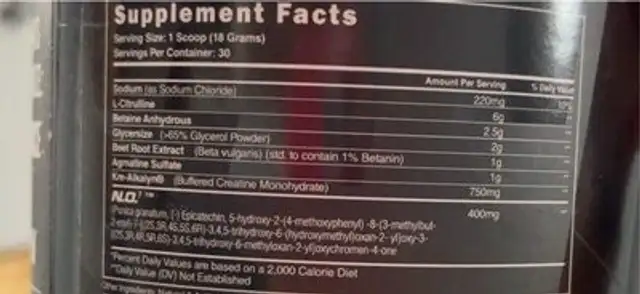 Pumped-AF nutrition facts table