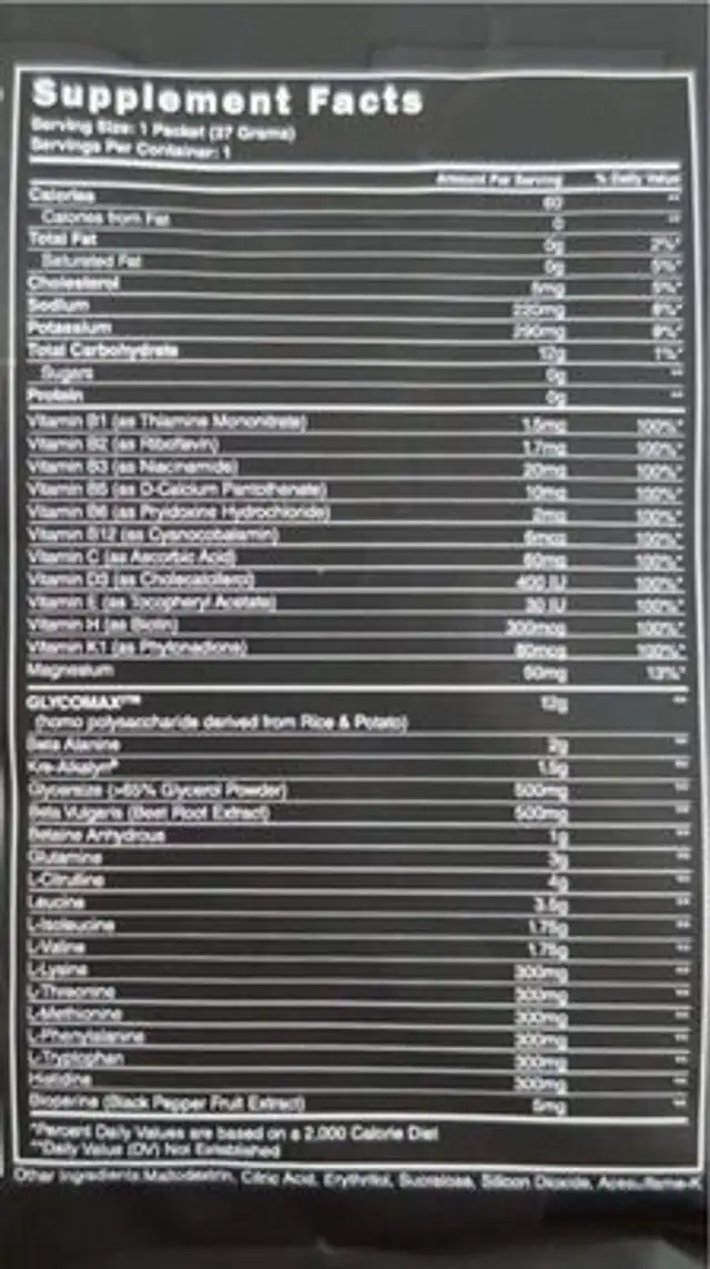 ADA Bolic nutrition facts table