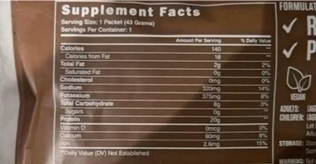 veg pudding - milk chocolate nutrition facts table