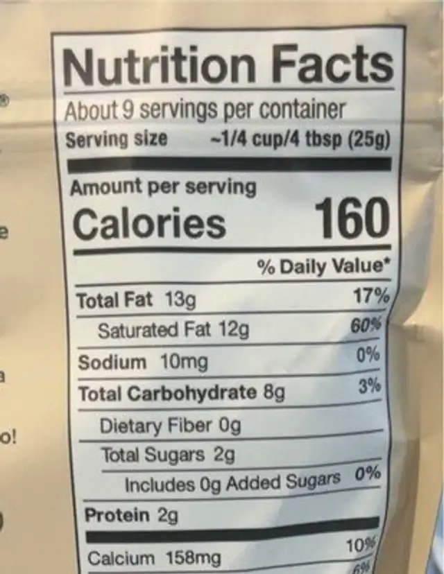 Reduced Sugar Superfood Instant Latte nutrition facts table
