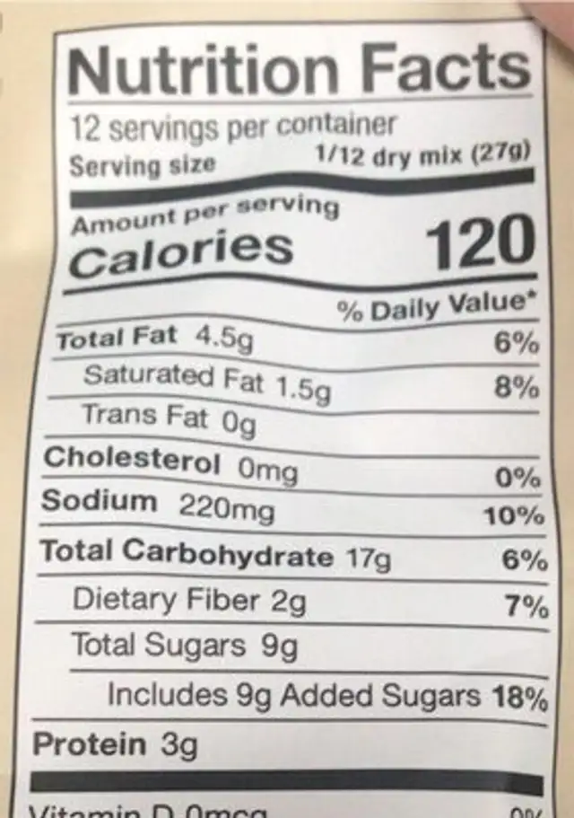 Homemade Brownie Mix nutrition facts table