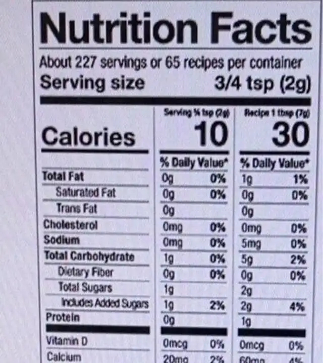 Superfood Creamer Original with Mushrooms nutrition facts table