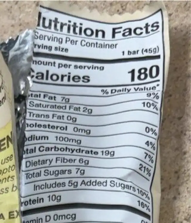 Protein bar nutrition facts table