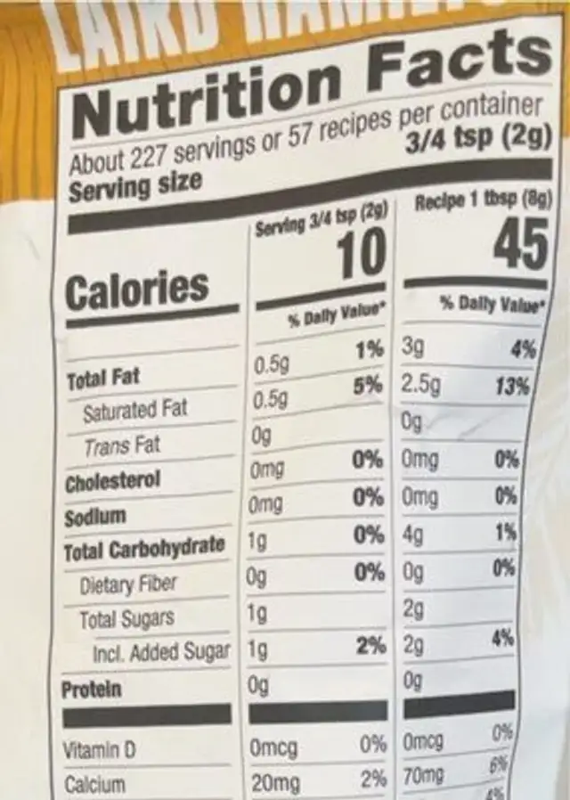 Superfood creamer nutrition facts table