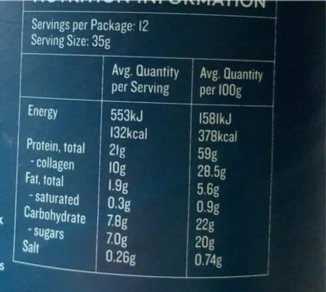 Collagen Protein Powder - Chocolate Fudge nutrition facts table
