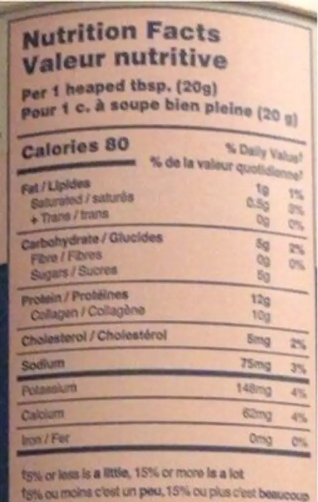 Collagen creamer nutrition facts table