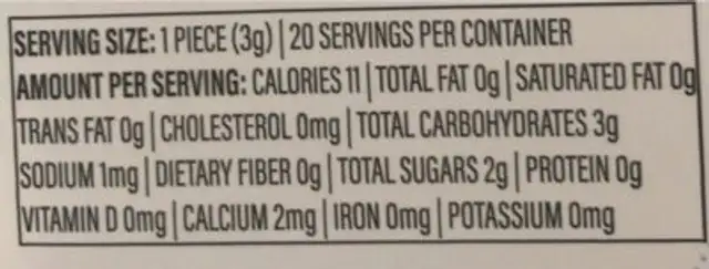 Stiiizy Biiit nutrition facts table