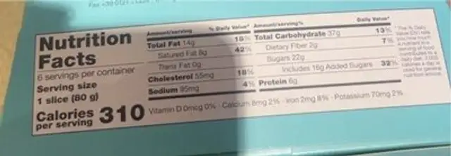 Gran Galup Panettone nutrition facts table