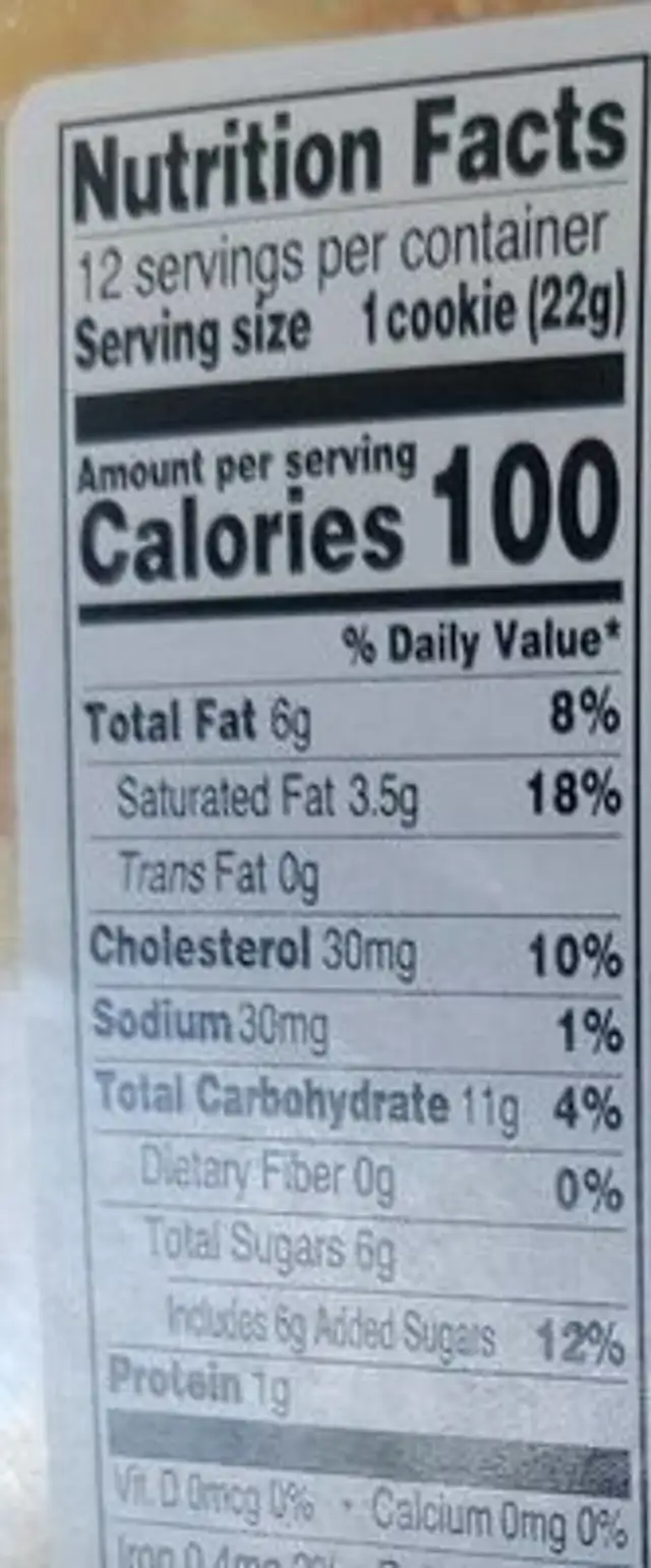 Lemon Madeleines little French cookies nutrition facts table