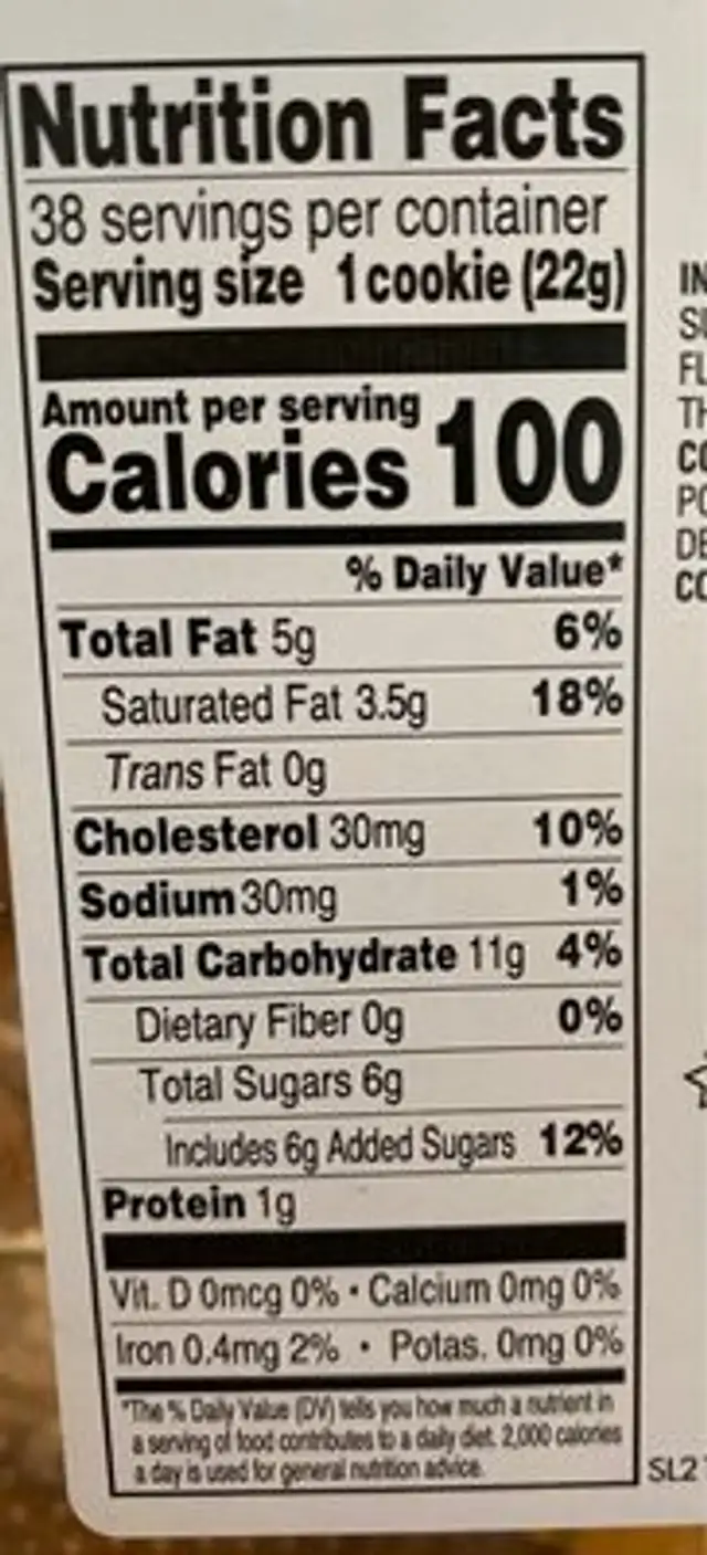 Madeleines nutrition facts table