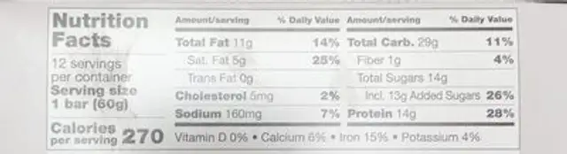 Tigers milk peanut butter chocolate crunch nutrition facts table