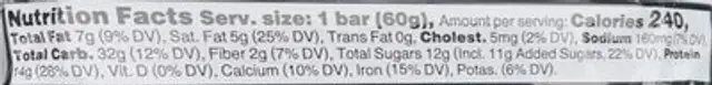 TIGERS MILK fudgy mocha Latte Bar nutrition facts table
