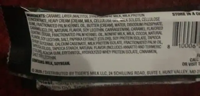 Protein Bar nutrition facts table