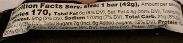 Salty Caramel Pretzel Bar nutrition facts table