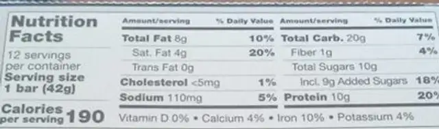 Peanut Butter Chocolate Crunch nutrition facts table