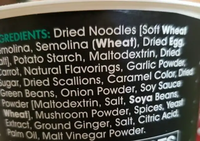 Naked noodle ingredients label