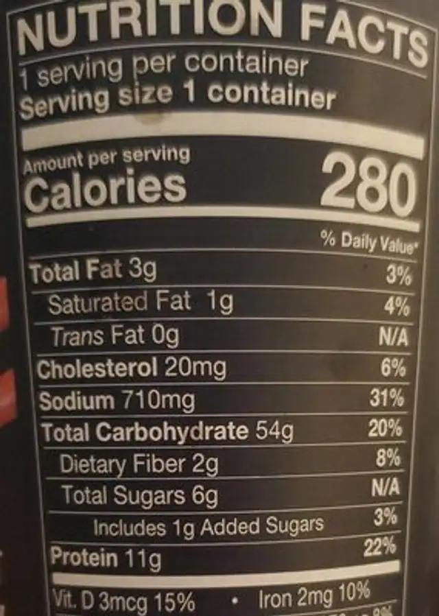 Naked noodle nutrition facts table
