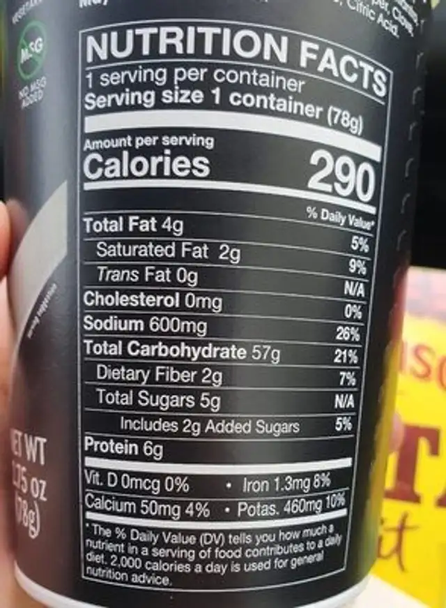 Cup Riz au Curry nutrition facts table