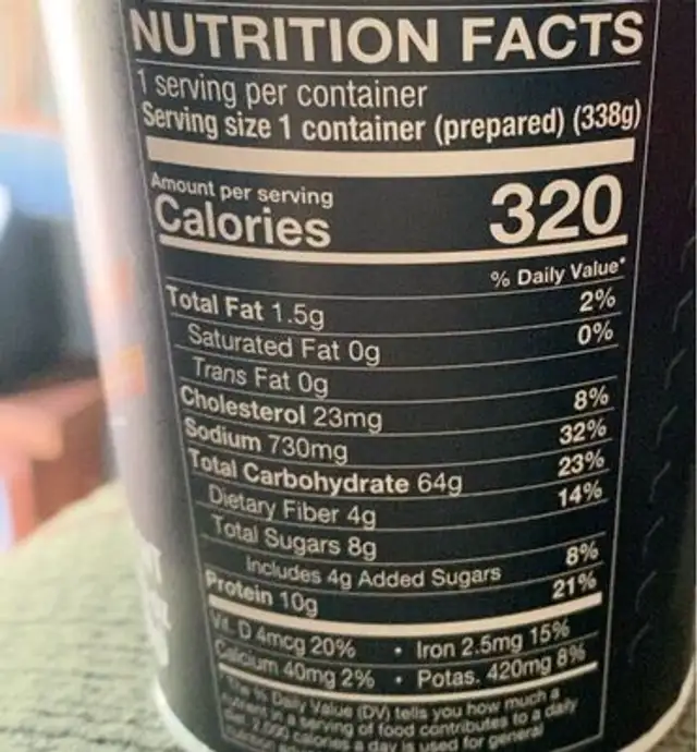 Chinese Kung Pao (Oriental-style Egg Noodles) nutrition facts table