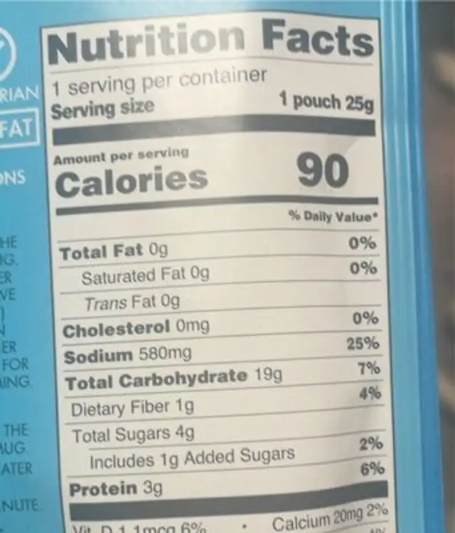Chinese Style Hot & Sour nutrition facts table