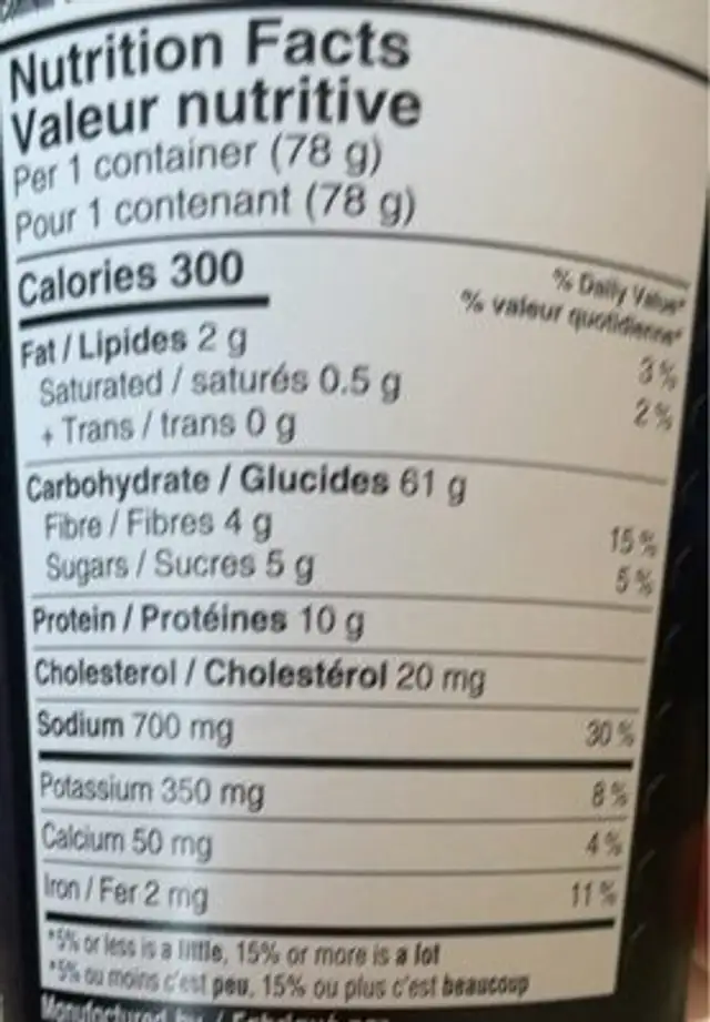 Singapore Style Curry nutrition facts table