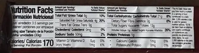 Chocolate Wafer nutrition facts table