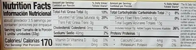 Wafer nutrition facts table