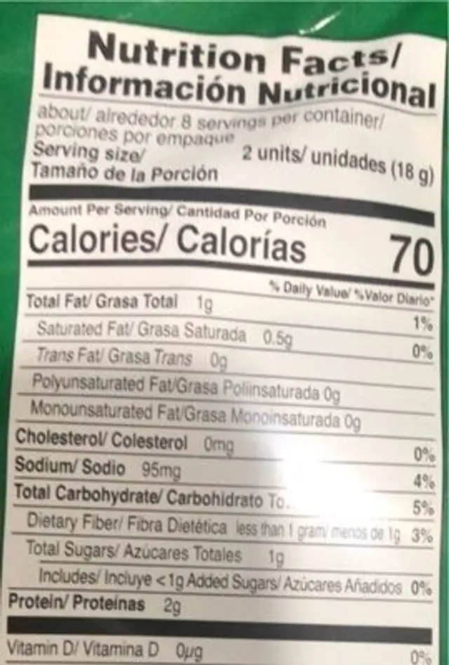 Tostada wheat brand (salvado) nutrition facts table