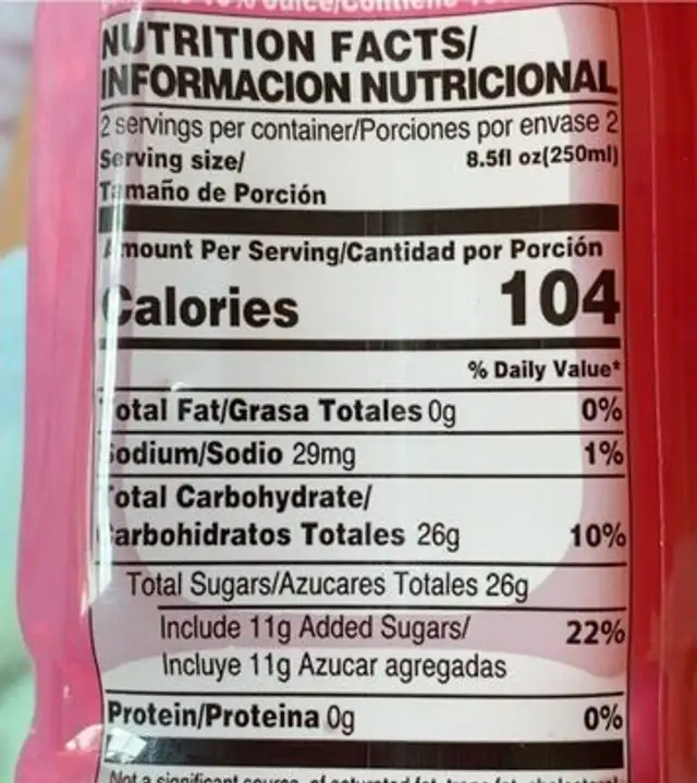 Chia seed drink and strawberry juice nutrition facts table