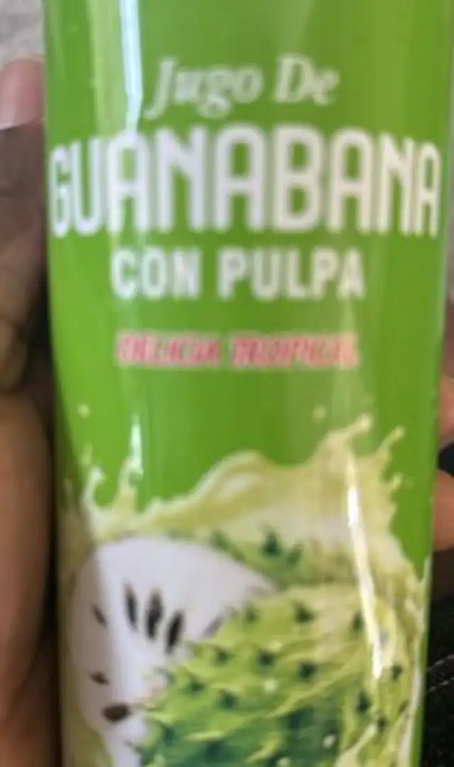 Soursop juice drink with pulp ingredients label