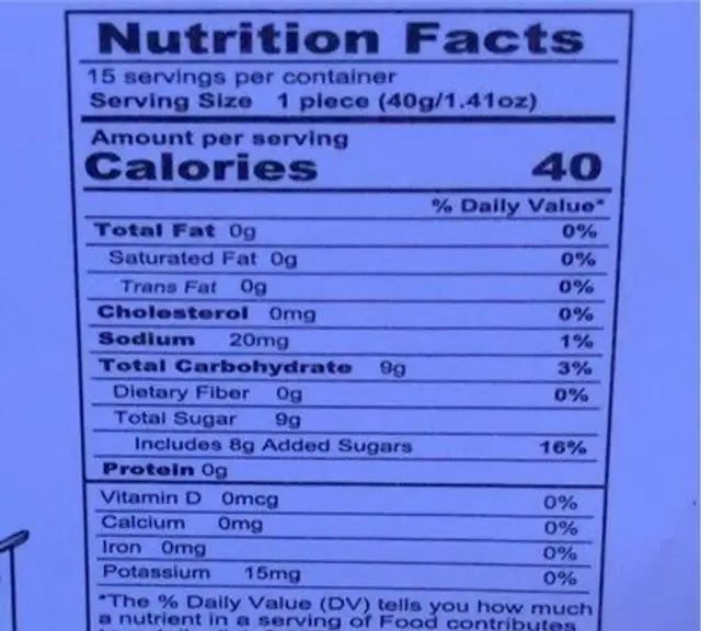 Vileo jelly nutrition facts table