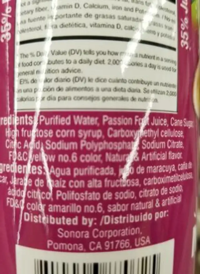 viloe passion fruit ingredients label