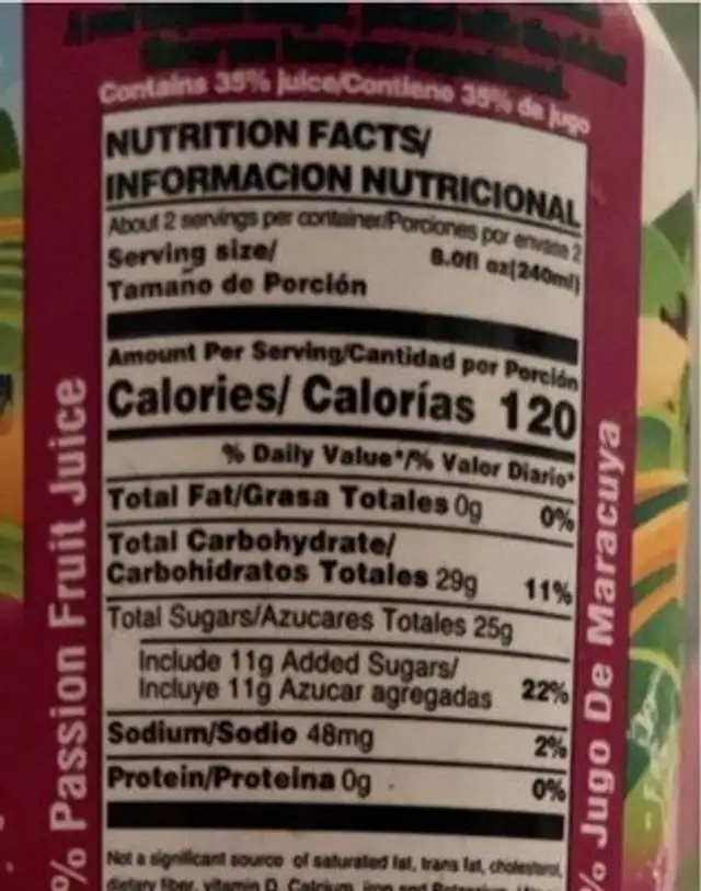 viloe passion fruit nutrition facts table