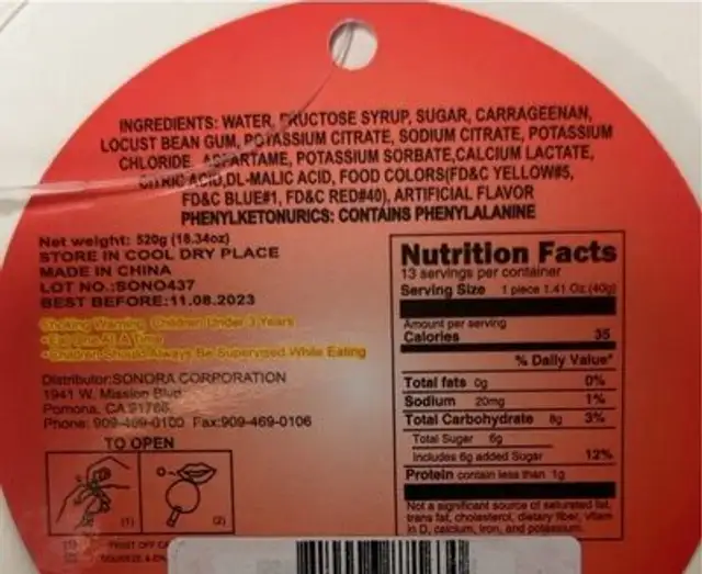 jelly pop nutrition facts table