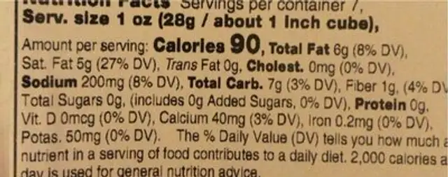 Sheese mature cheddar style nutrition facts table