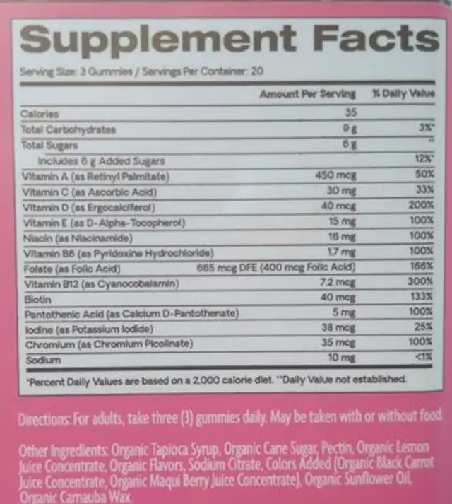 hello hello organic women's multi ingredients label