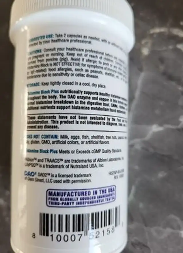 histamine block ingredients label