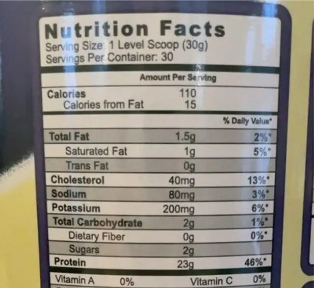 Matrix Protein Blend nutrition facts table