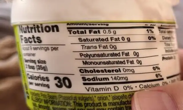 Organic bean dip nutrition facts table